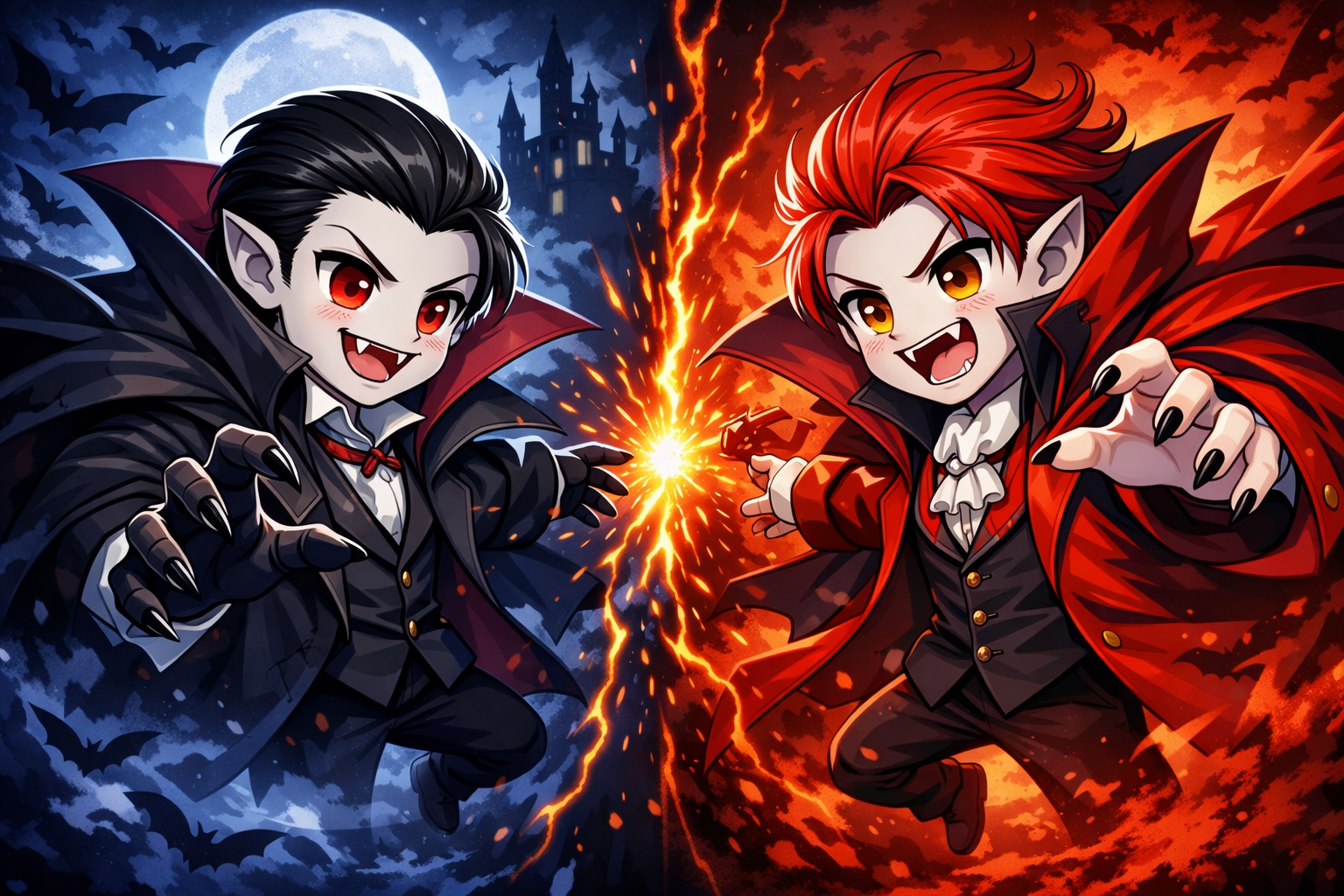 黒と赤のドラキュラが対決しようとしている