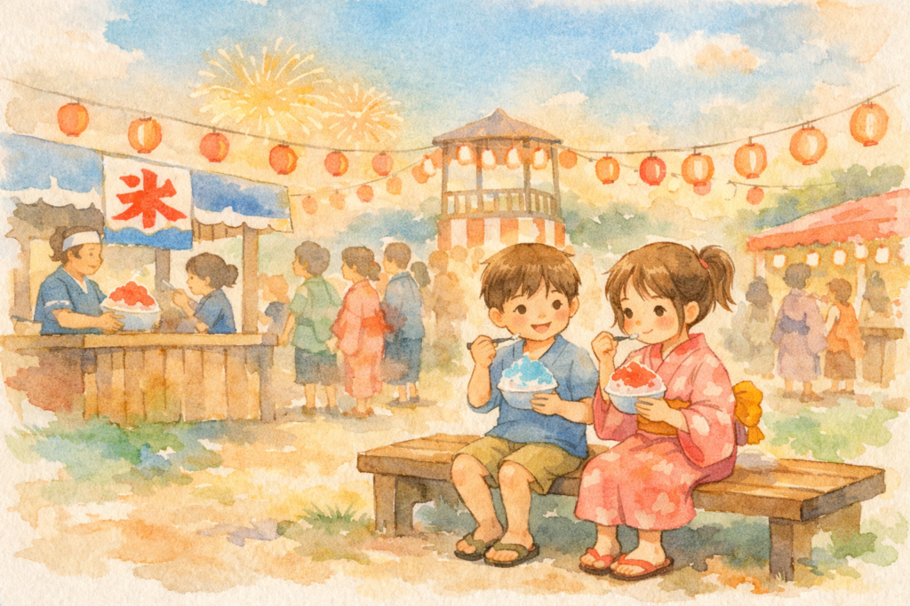 夏祭りでかき氷を食べているイメージ画