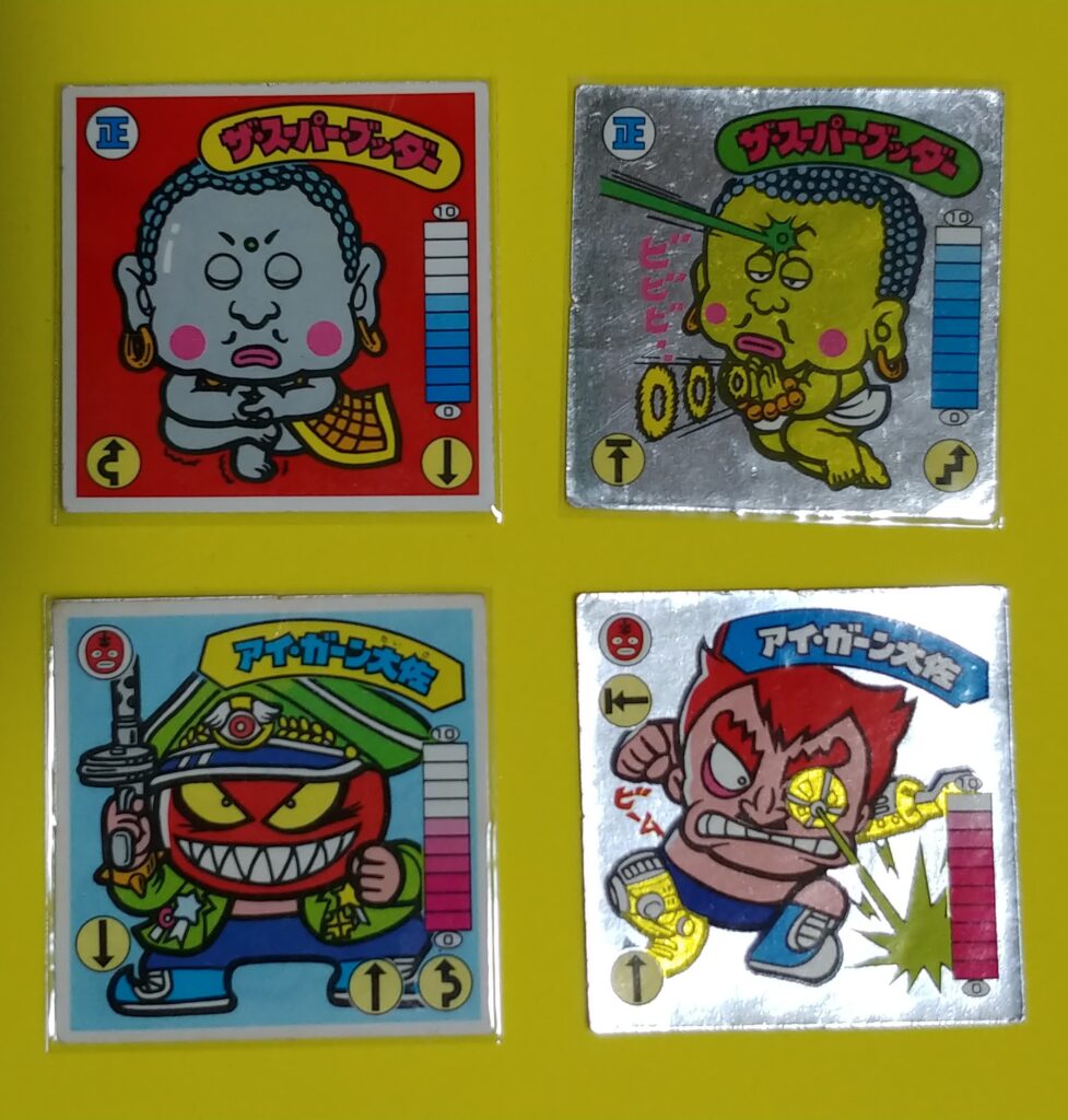 ラーメンばあのシール、ザ・スーパーブッダとアイガーン大佐のシール写真