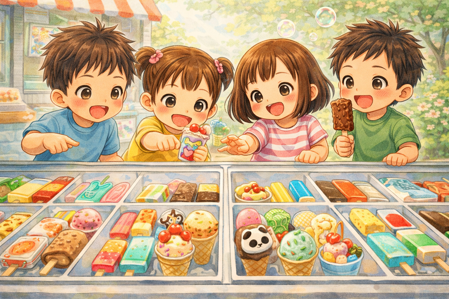 アイスを選んでる子供たち