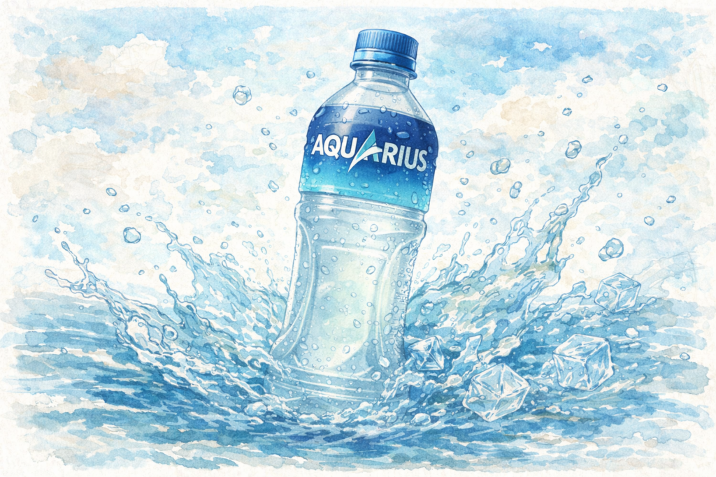 スポーツドリンクのアクエリアスをイメージした水彩画風のイラスト