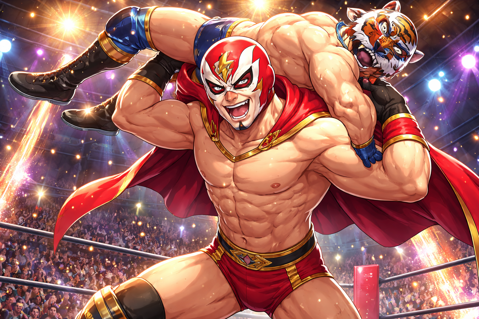 覆面レスラーがプロレスしているイラスト