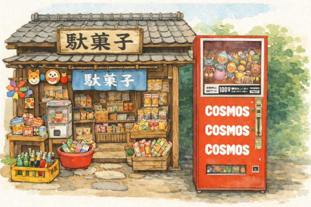 駄菓子屋に置いてあるコスモス自販機のイメージ画