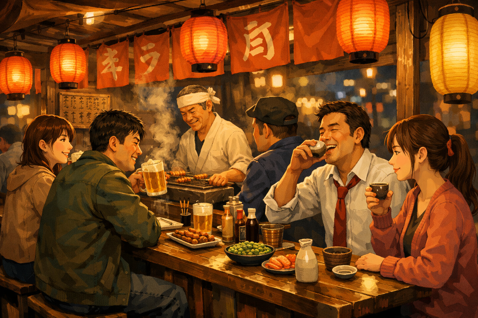 居酒屋でみんなが酒を飲んでいる