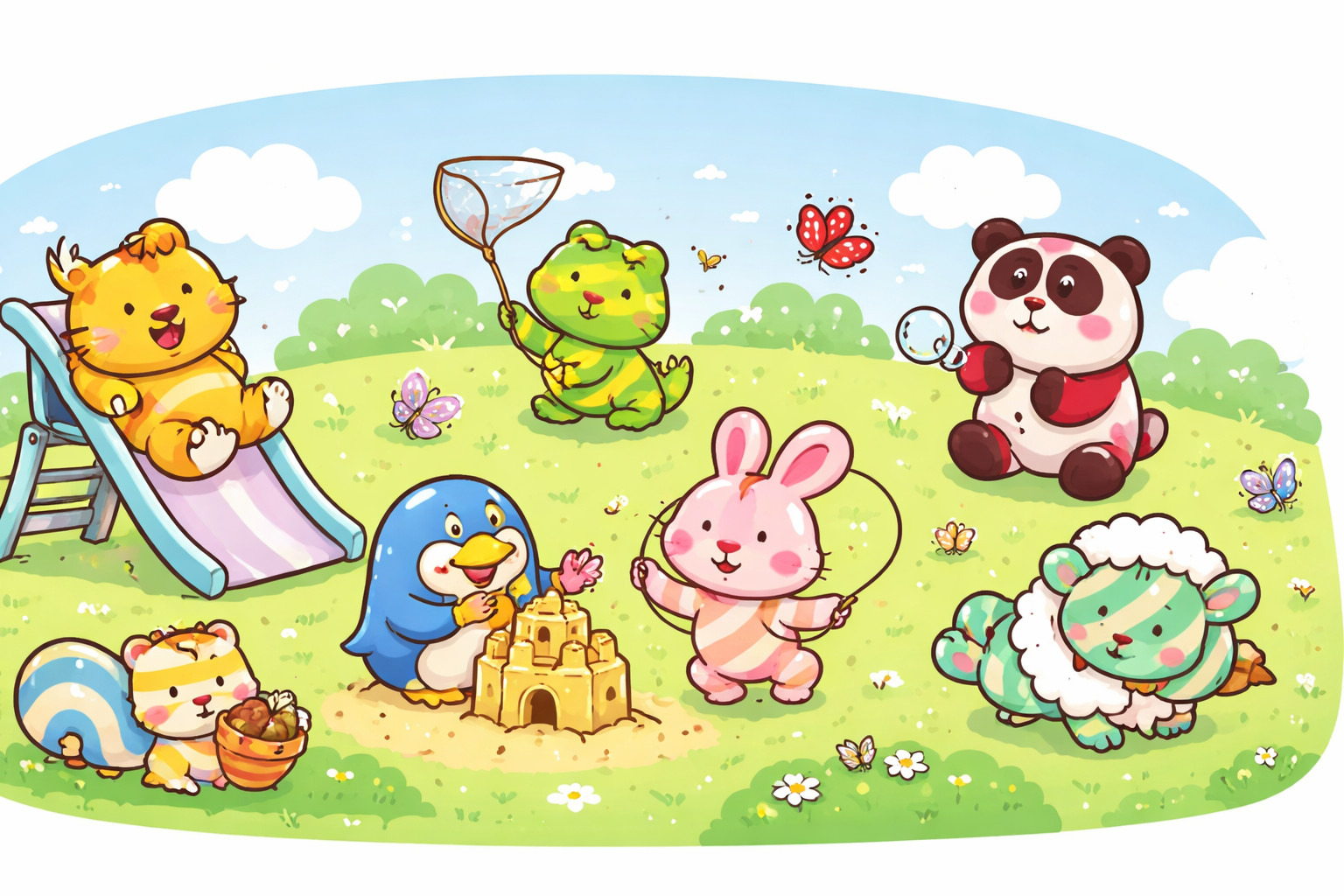 しましま模様の動物キャラクターのイラスト