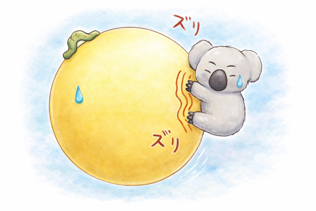 当時のCMを思い出して描いた月に必死にしがみつくコアラの絵