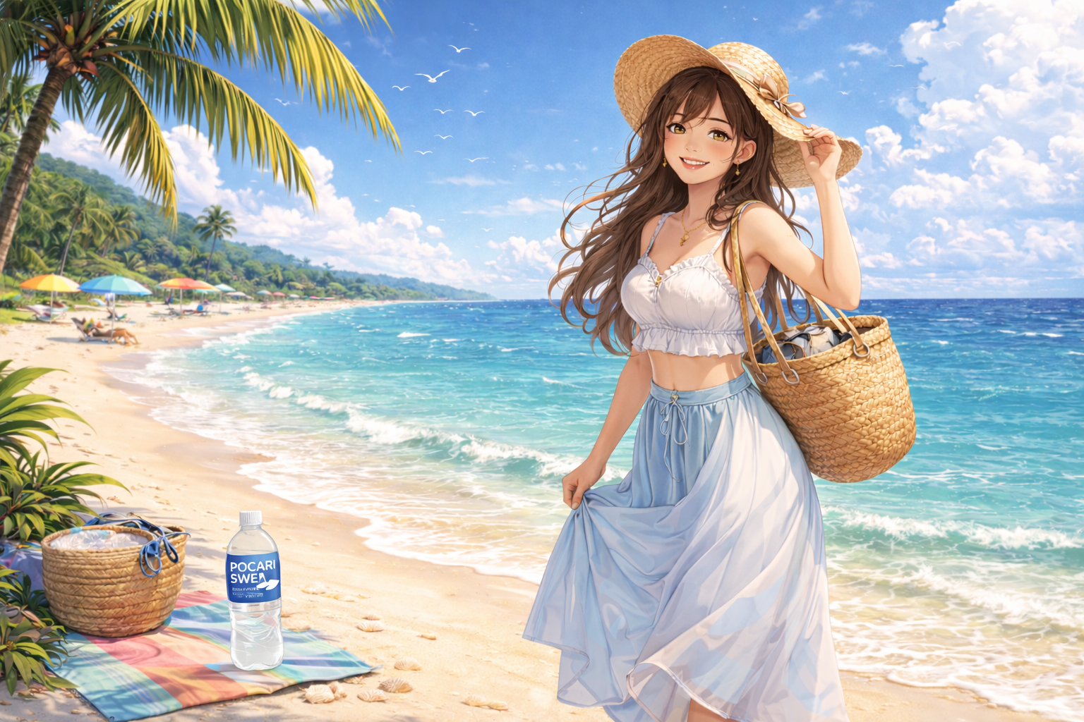 ポカリスエットをイメージした海と女性のイメージ