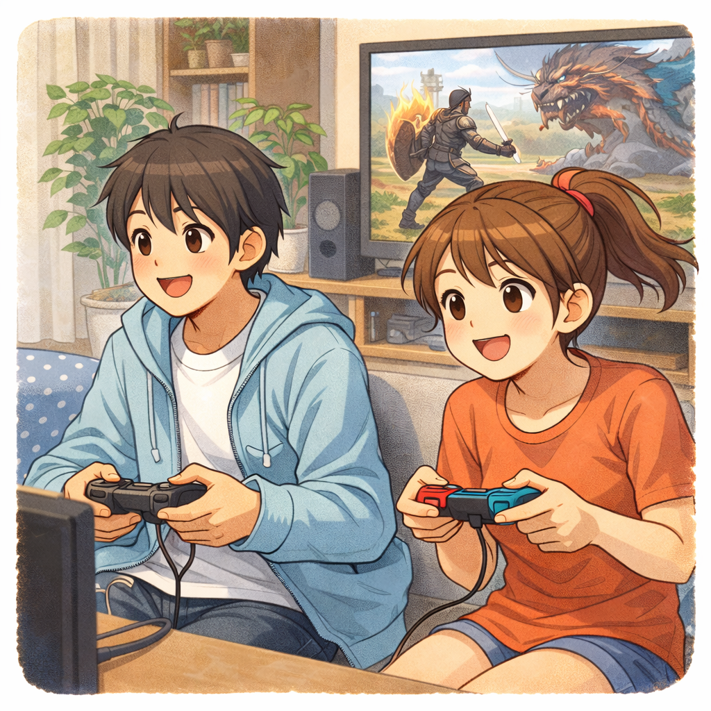 二人の男女がゲームをしている画像