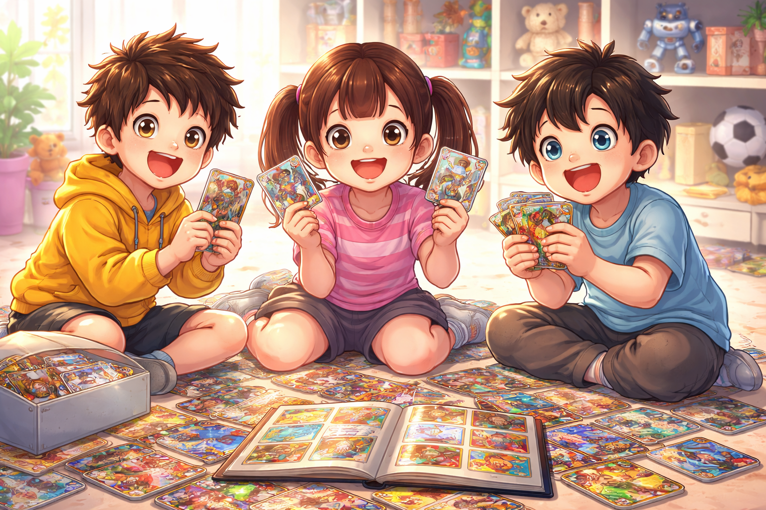 シールをコレクションする子供たち