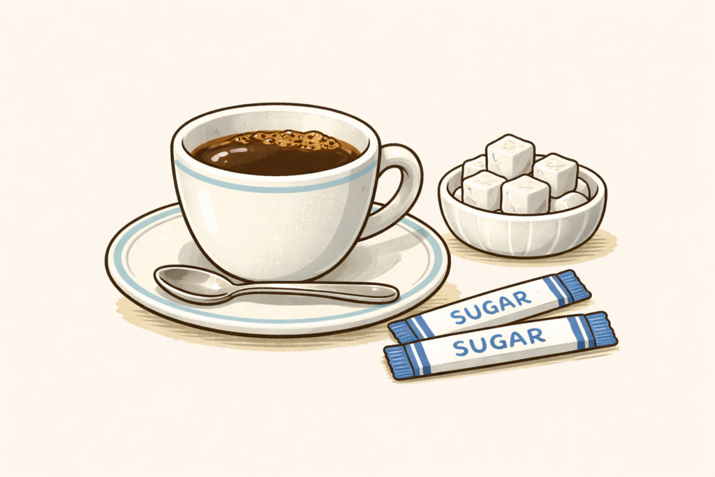 コーヒーに砂糖が添えてある画像
