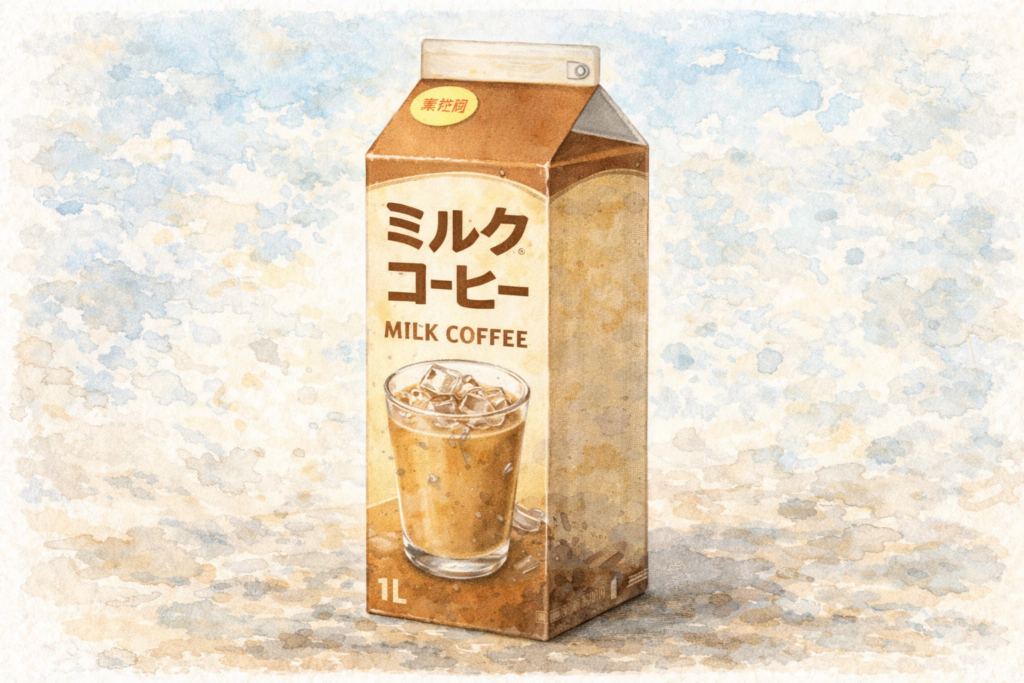 1リットルの牛乳パックミルクコーヒーの水彩画風イメージ画