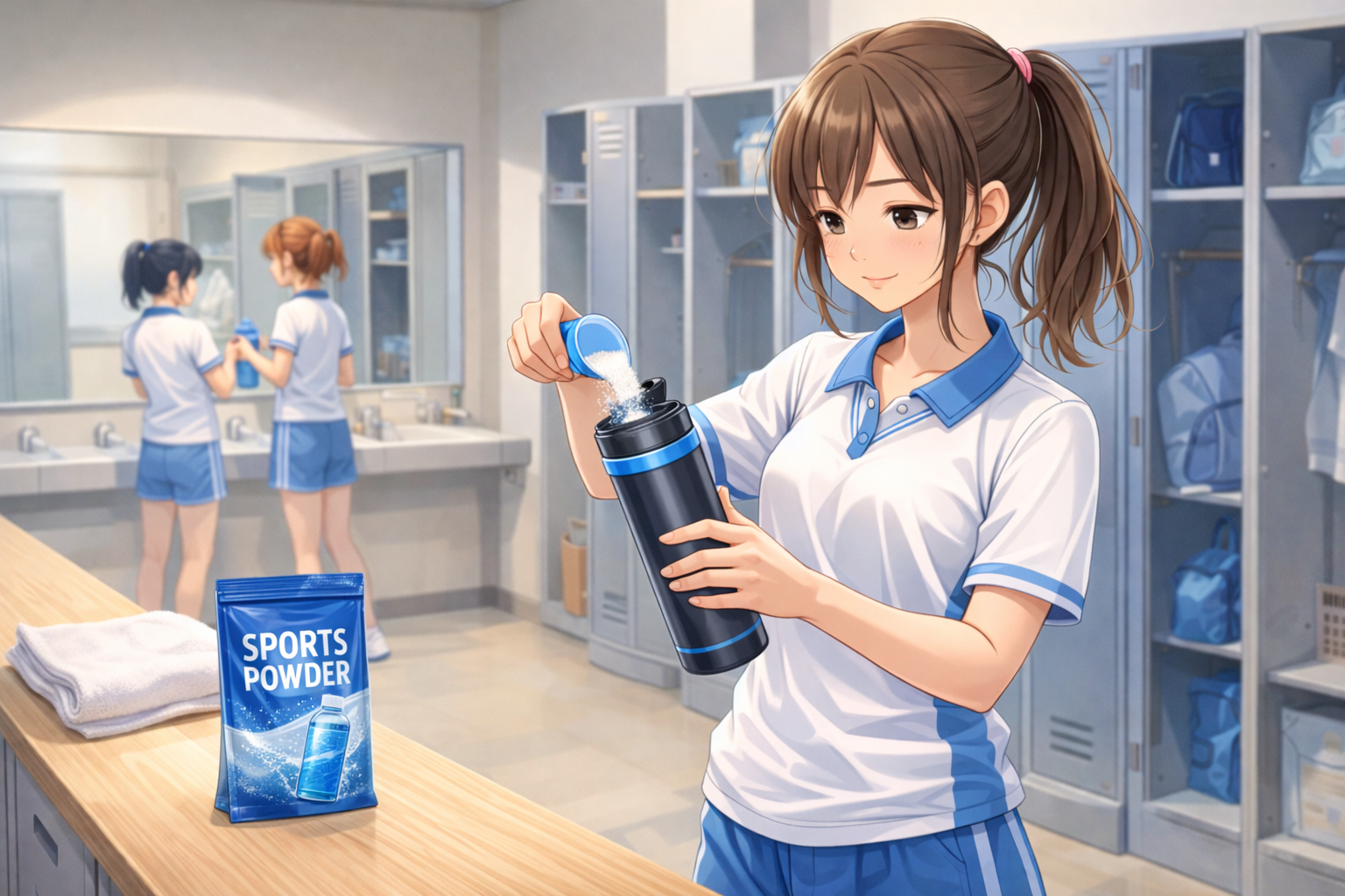 粉末ドリンクを作っている女性