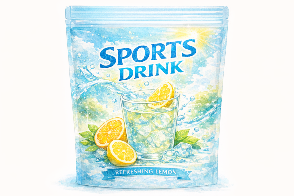 粉末のスポーツドリンクのパッケージをイメージしたイラスト