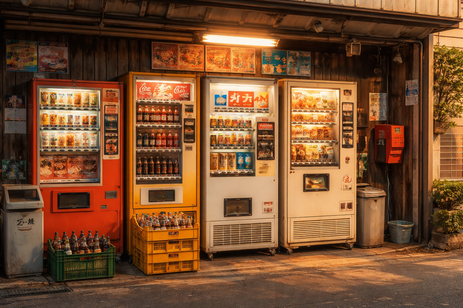 昭和の自動販売機が並んでいる