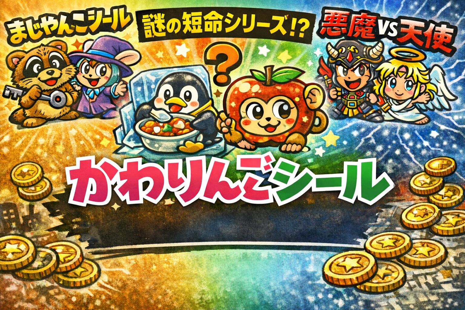 まじゃりんこ、悪魔VS天使、かわりんごシールのイメージ