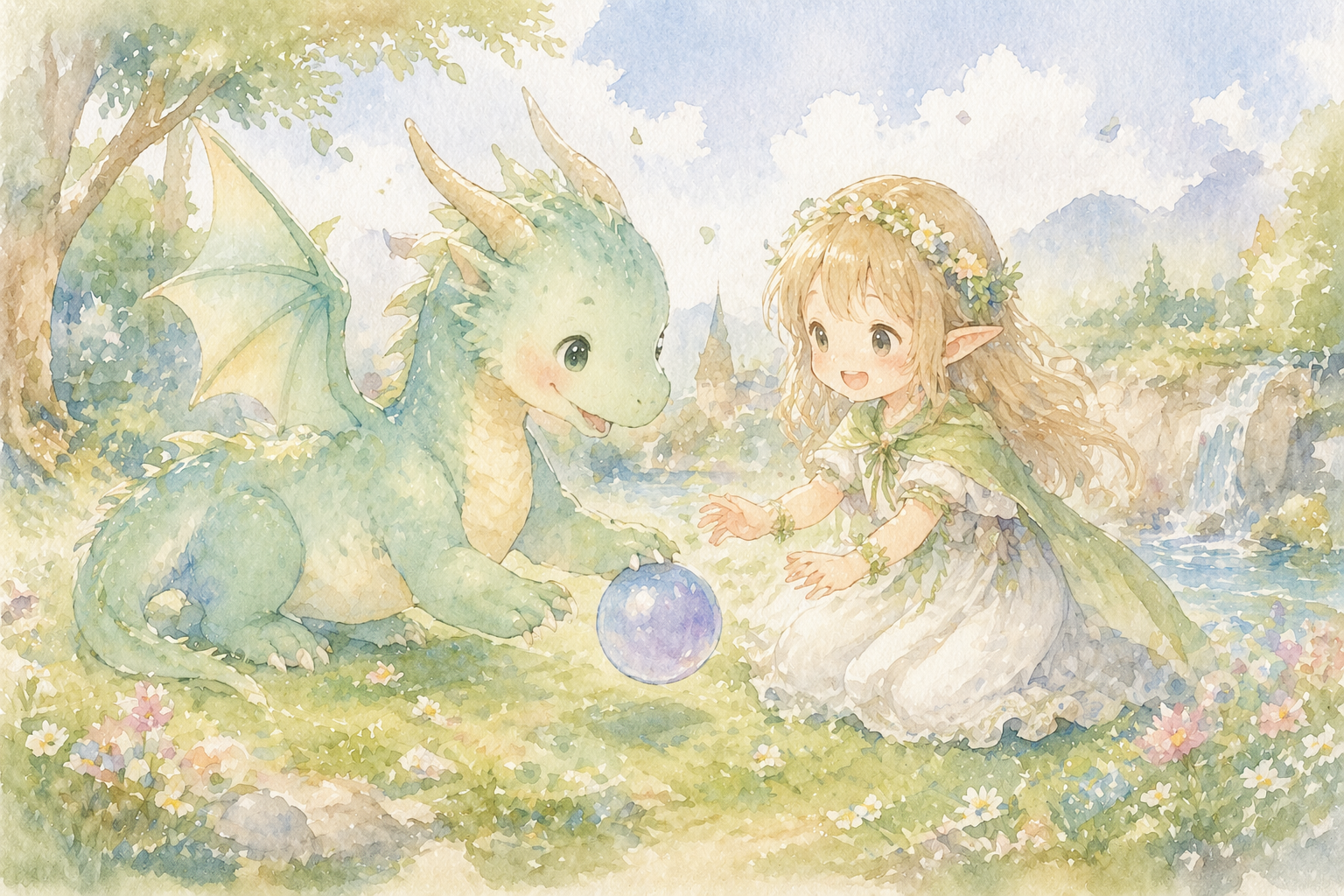 ドラゴンとエルフの少女のイメージ画像