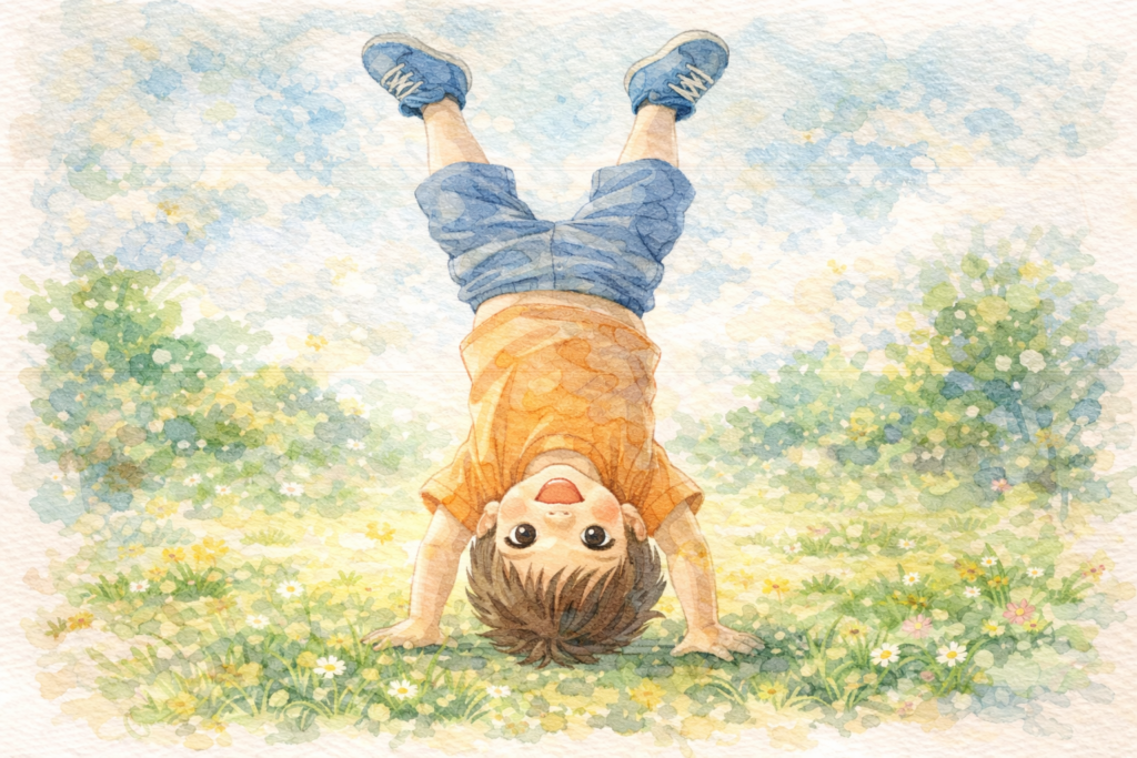 逆立ちしている子供のイラスト