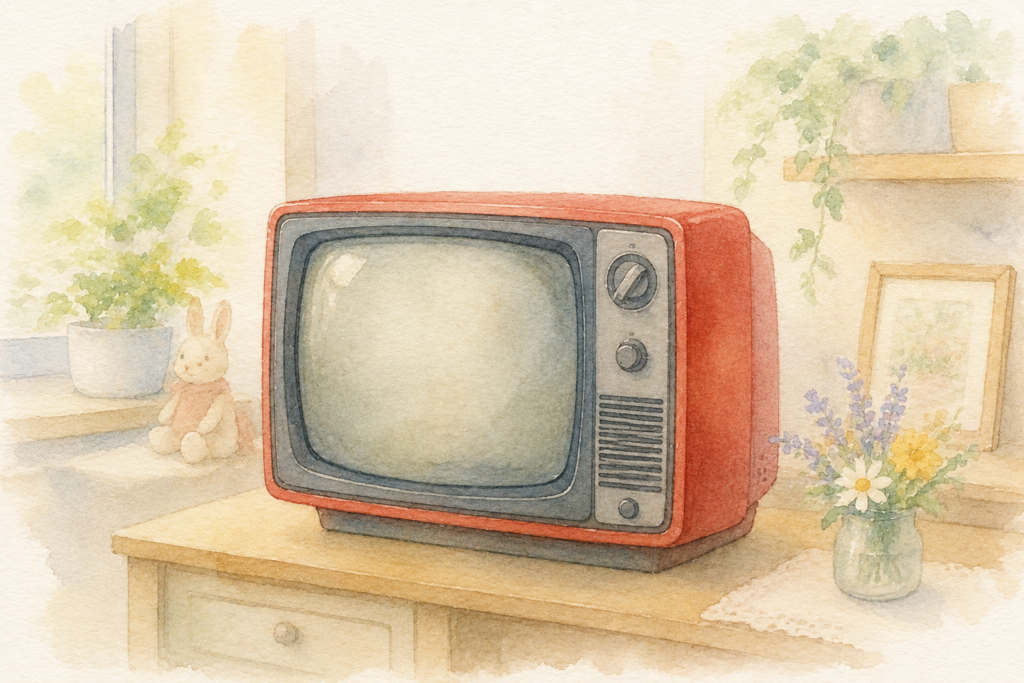 当時よくあった外側の赤い14インチのブラウン管テレビのイラスト
