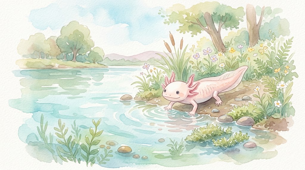 水辺にいるウーパールーパーのイメージ画