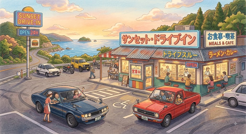 ドライブインをイメージしたイラスト