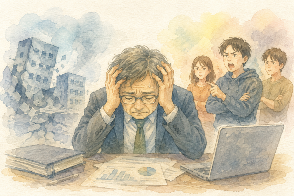 色々な悩みに頭を抱えるおじさん