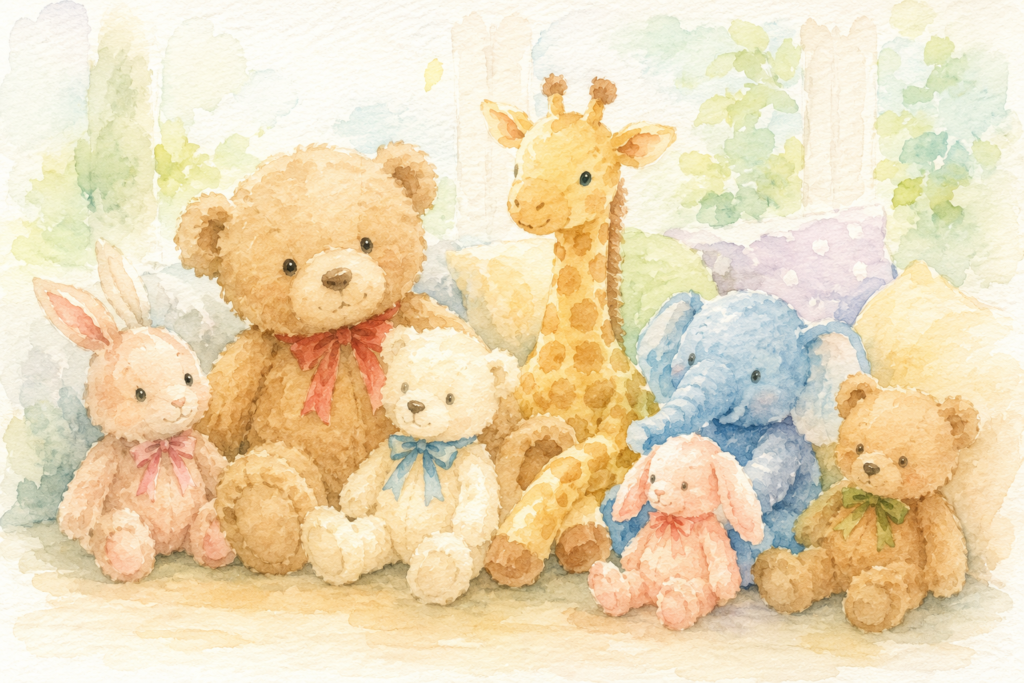 沢山の動物のぬいぐるみイラスト