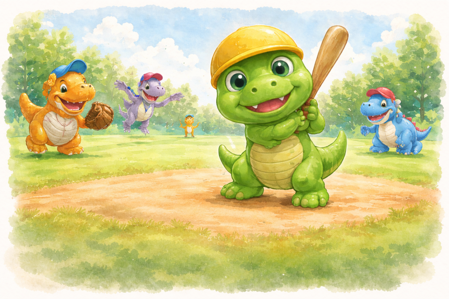 怪獣たちが野球をしているイラスト